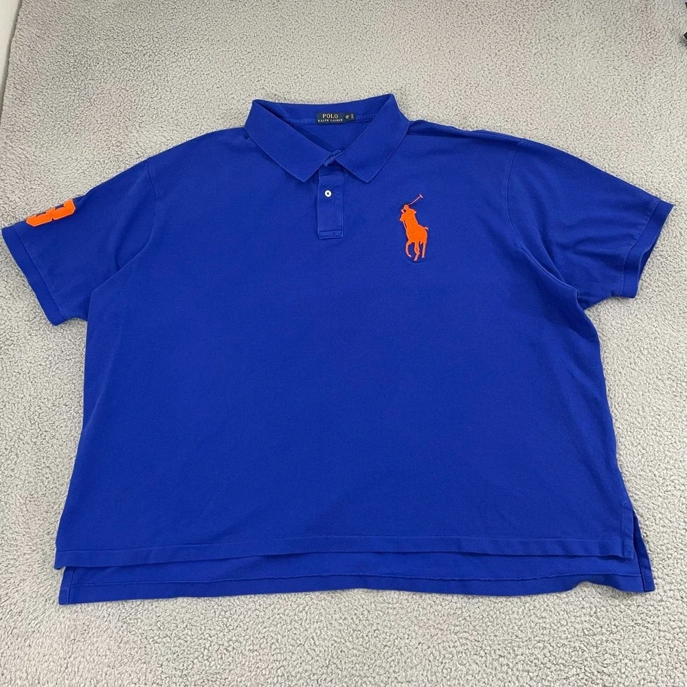Polo Ralph Lauren Big Pony Polo Men 5XB Blue Orange Cotton 3 Short Sleeve